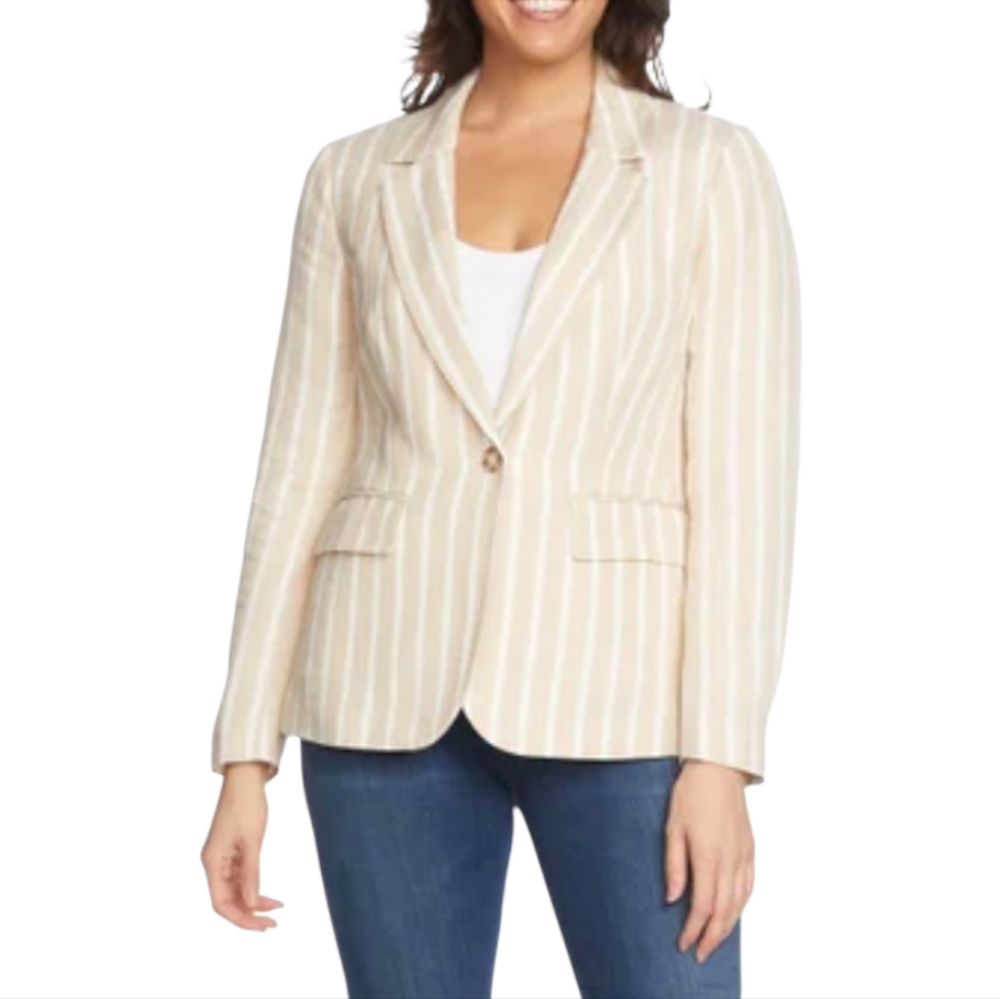 Philosophy Striped Beige Linen Boxy Women's Blazer Jacket Plus Size‎ XXL NEW